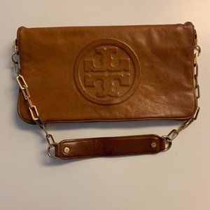 Tory Burch Reva Bombe' Brown Leather Clutch